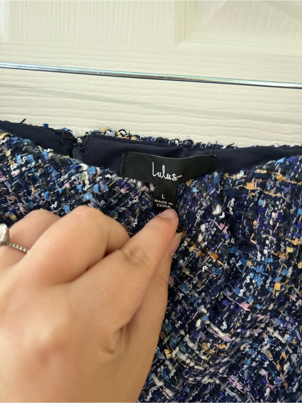 Lulu's Navy Blue Multicolor Tweed set size L - Picture 6 of 7